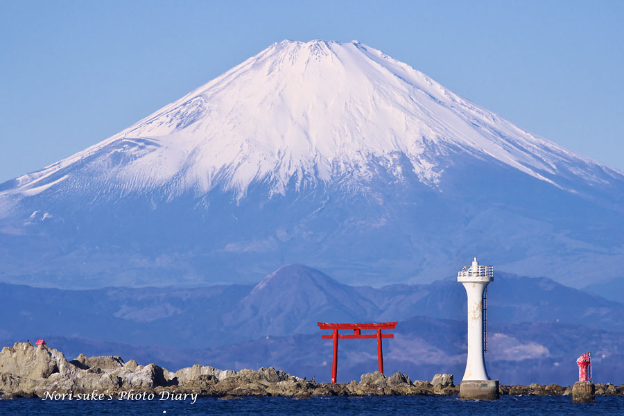 真名瀨海岸的鳥居富士山